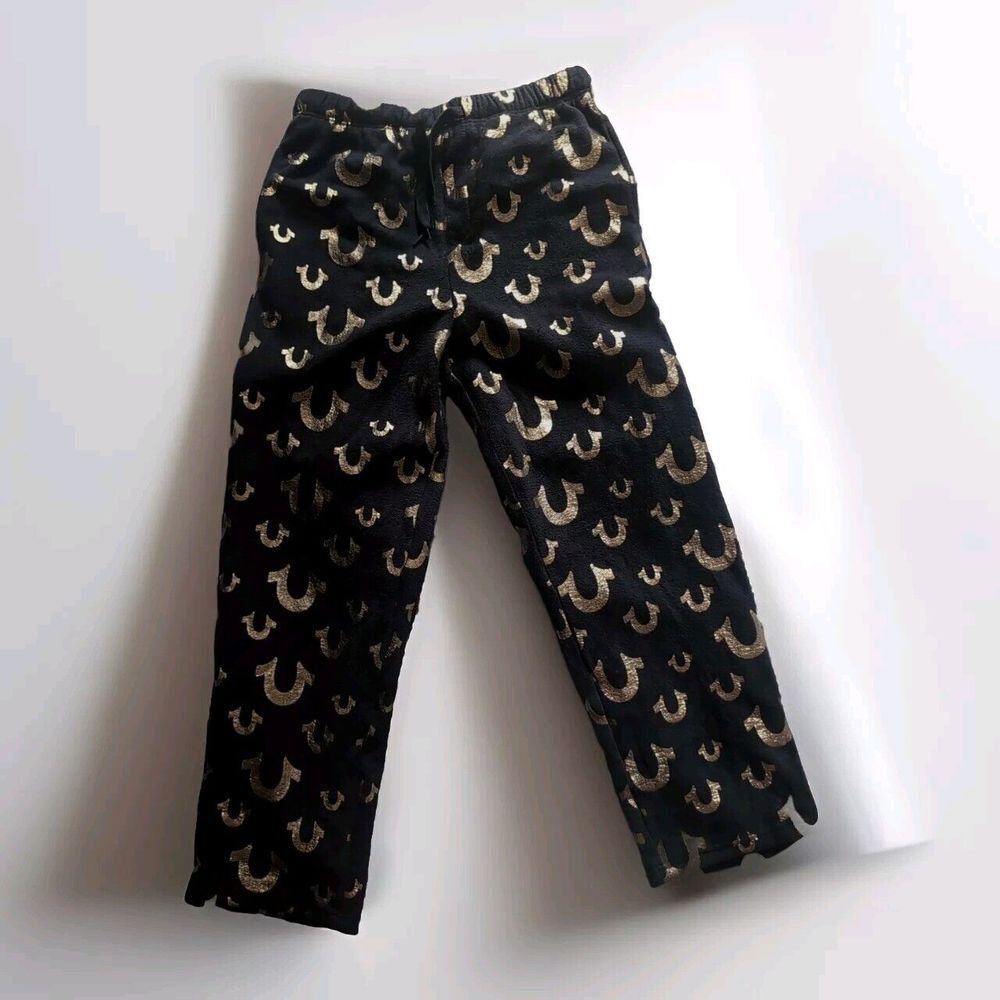 Men's True Religion Fleece Pants PJs Size M 32-34 Loungewear Black Gold